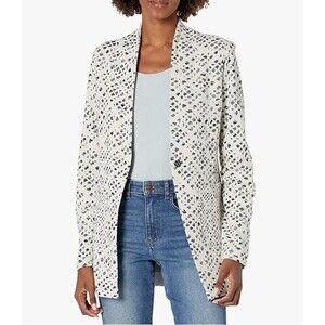 NIC+ZOE Blazer Black White Abstract Check Animal Print Jacket Cardigan Size PM